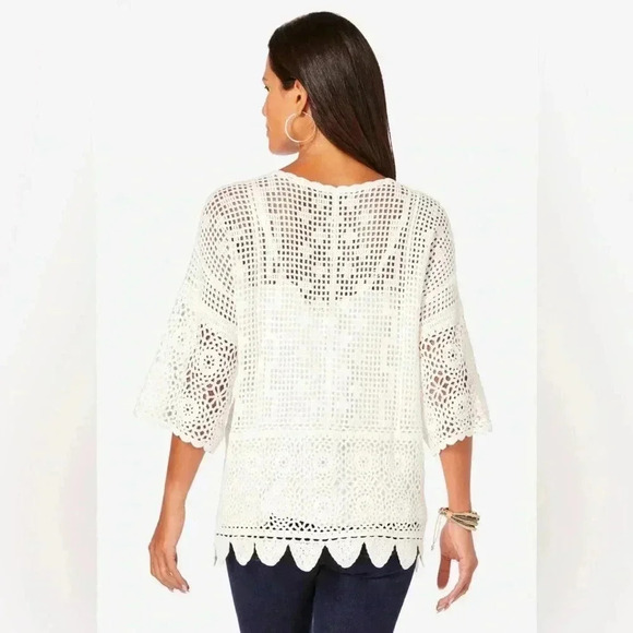 NWOT Roaman’s Scallop-Trim Crochet Cardigan, Size 1X (22/24), White - Picture 3 of 7